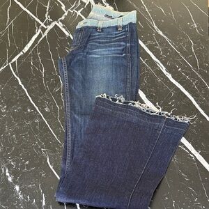 Elizabeth and James Dark Blue Wide Leg Jeans with Frayed Hem